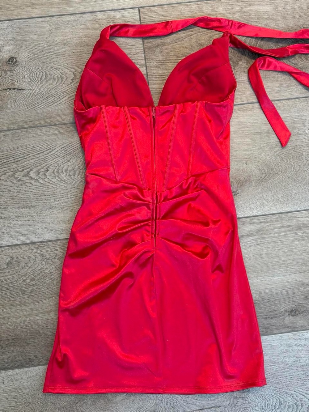 Windsor Red Satin Halter Homecoming Mini Dress - Picture 3 of 4